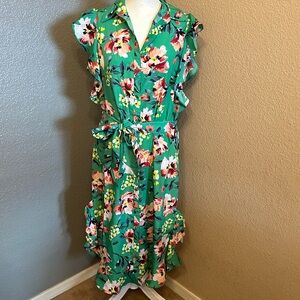Ralph Lauren size 8P floral flutter sleeve ruffle dress removable belt